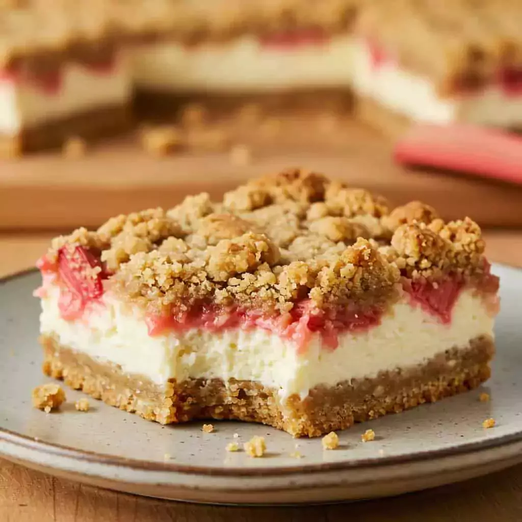 Rhubarb Cheesecake Bars with Oatmeal Crust