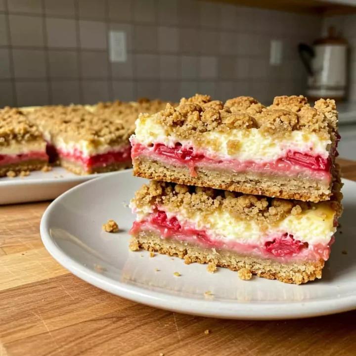 Rhubarb Cheesecake Bars with Oatmeal Crust