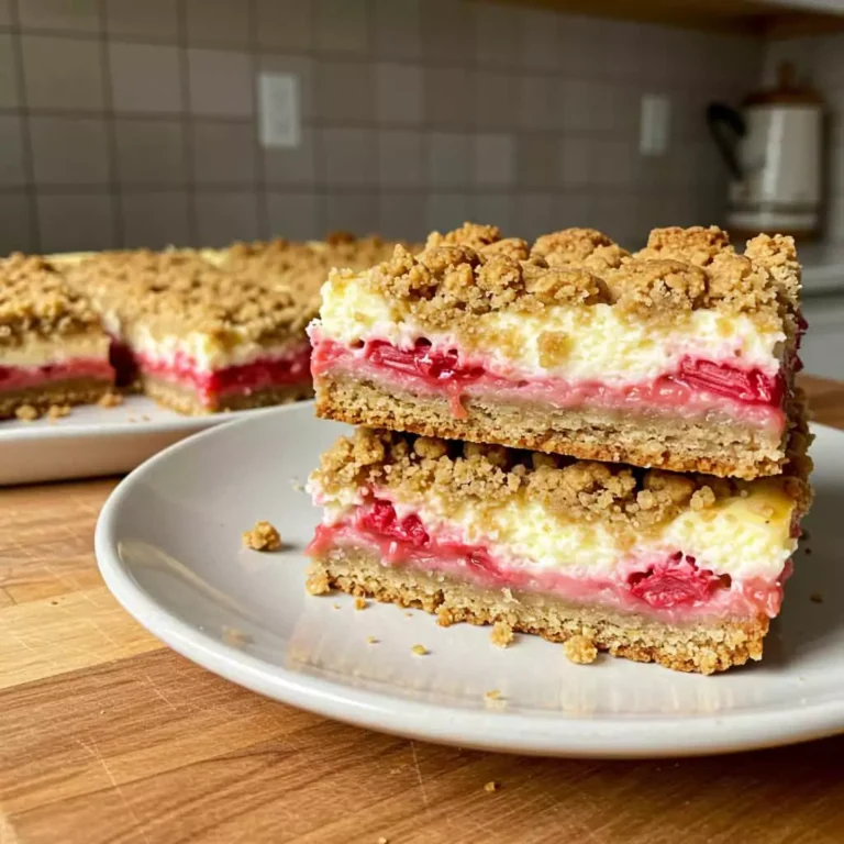 Rhubarb Cheesecake Bars with Oatmeal Crust