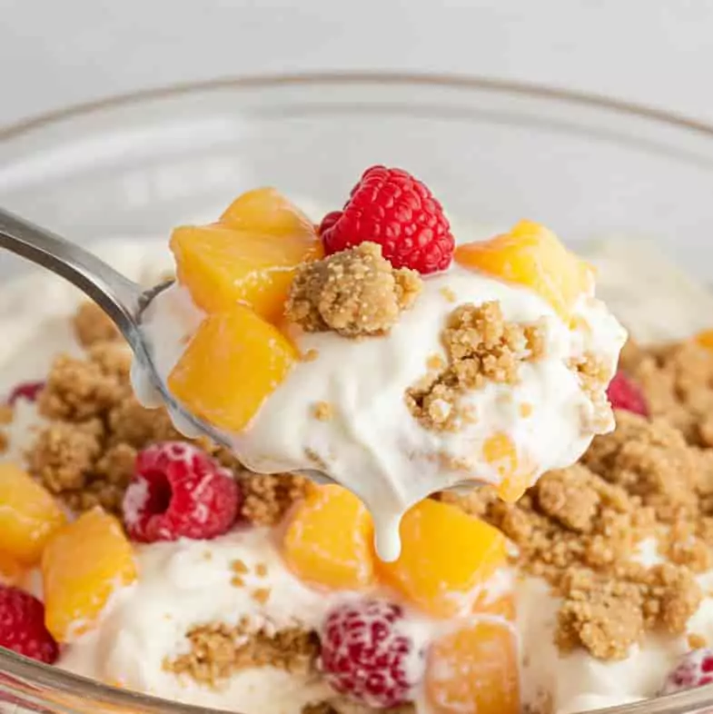 Peach Cobbler Cheesecake Fruit Salad