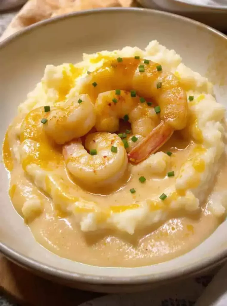 Creamy Garlic Shrimp Over Mashed Potatoes