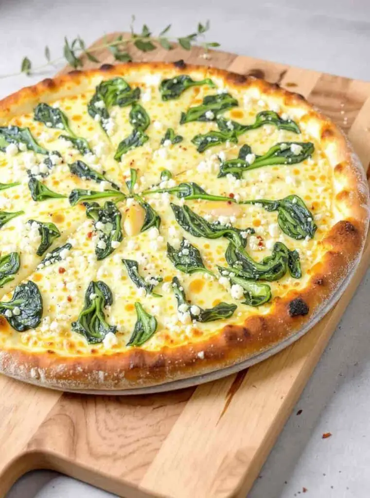 Greek Roasted Garlic Spinach White Pizza