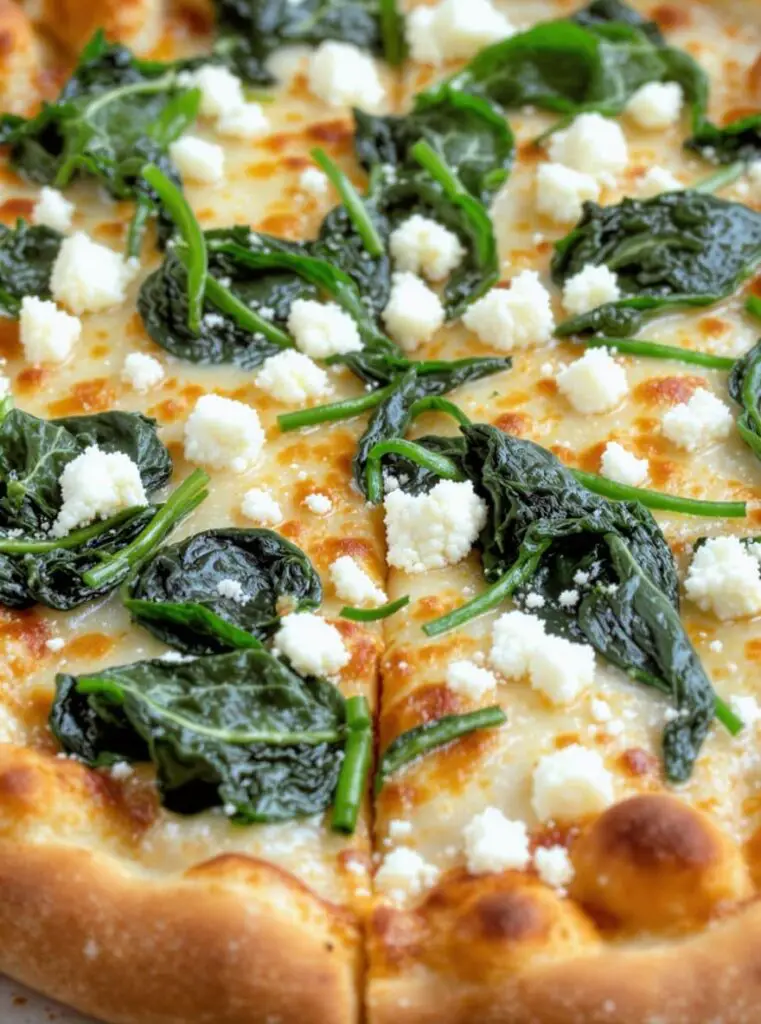 Greek Roasted Garlic Spinach White Pizza