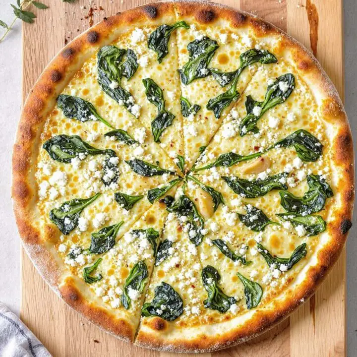 Greek Roasted Garlic Spinach White Pizza