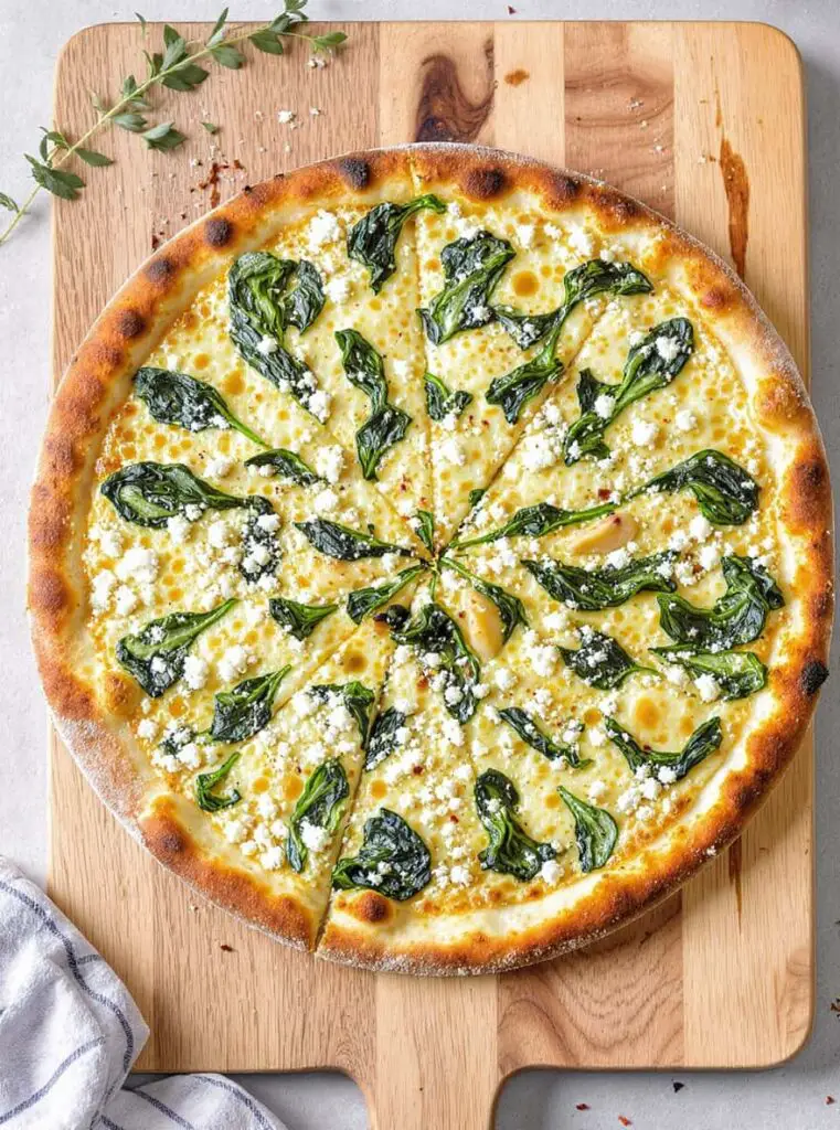 Greek Roasted Garlic Spinach White Pizza
