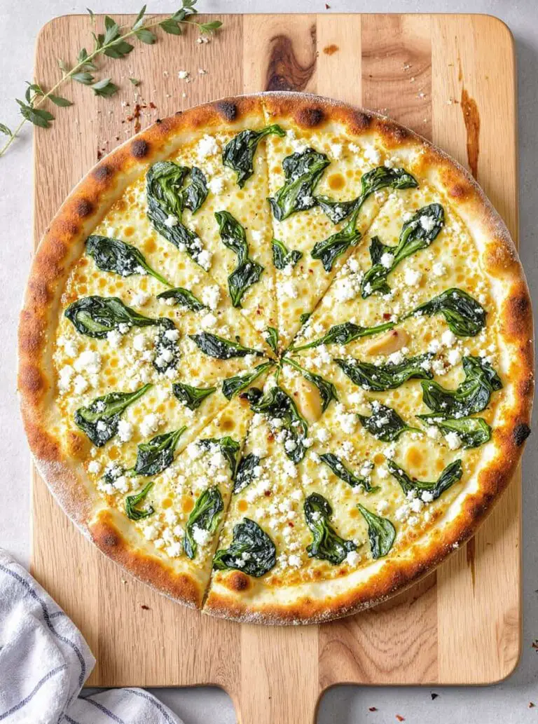 Greek Roasted Garlic Spinach White Pizza
