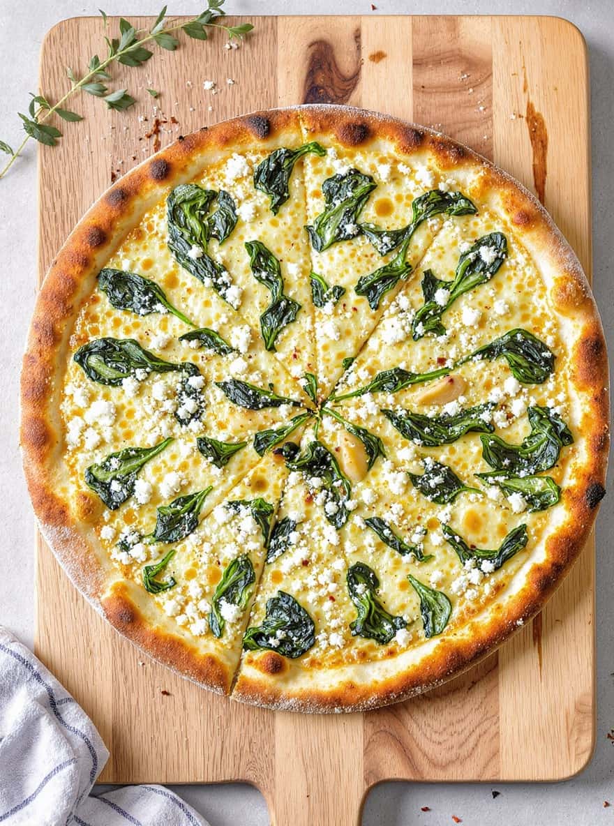 Greek Roasted Garlic Spinach White Pizza
