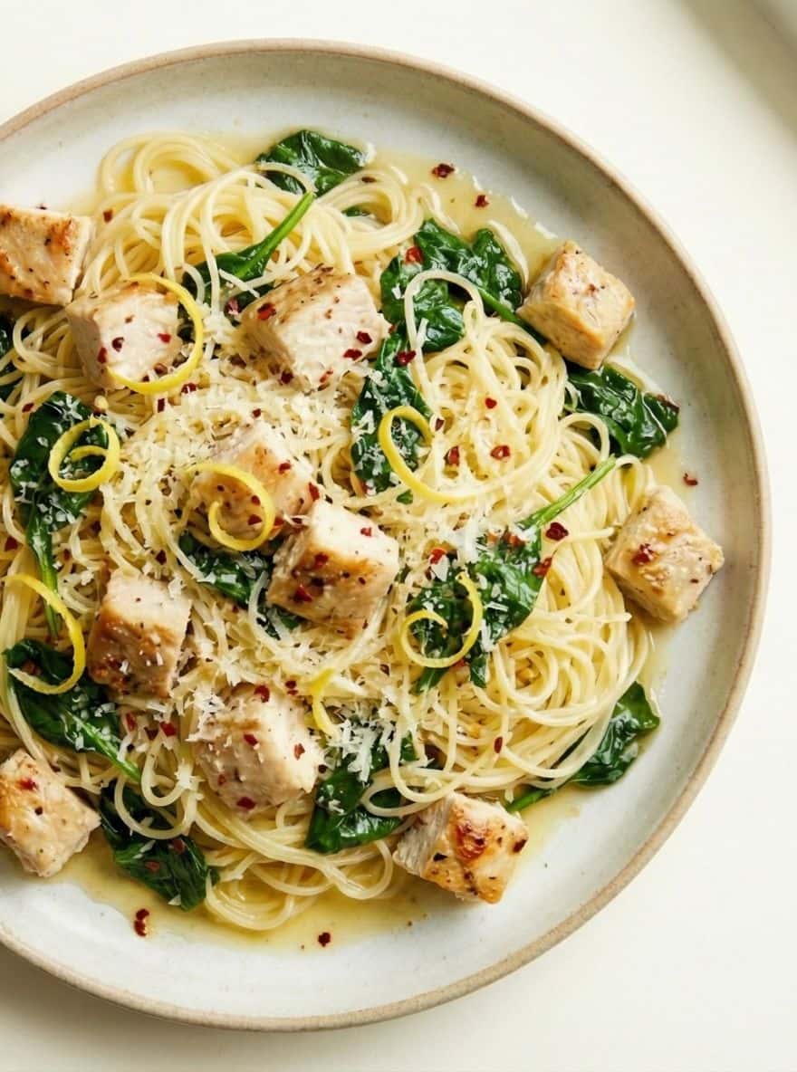 Leftover chicken recipe, 15-Minute Lemon Garlic Pasta