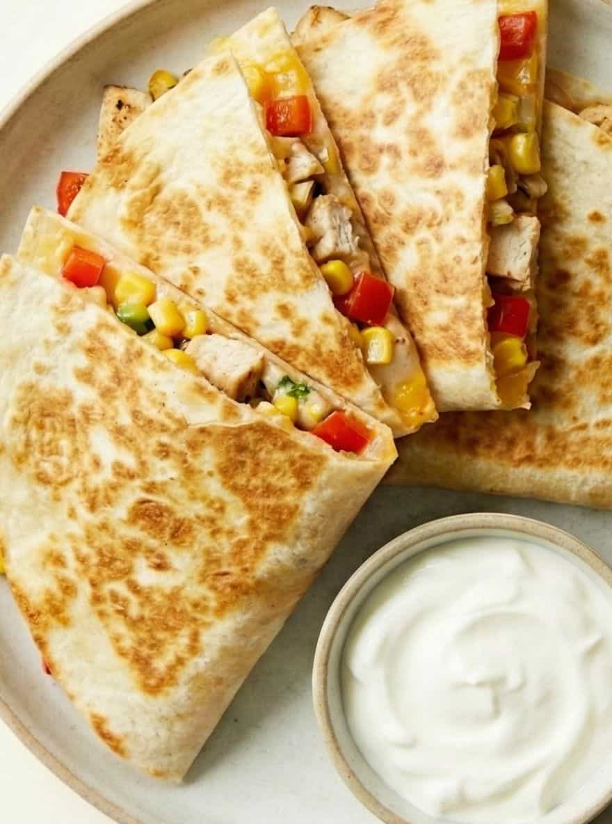 Leftover chicken recipe, Chicken and Veggie Quesadillas