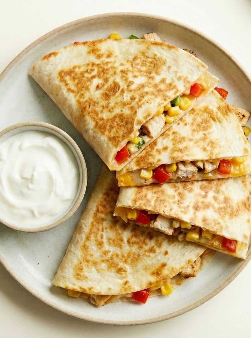 Leftover chicken recipe, Chicken and Veggie Quesadillas
