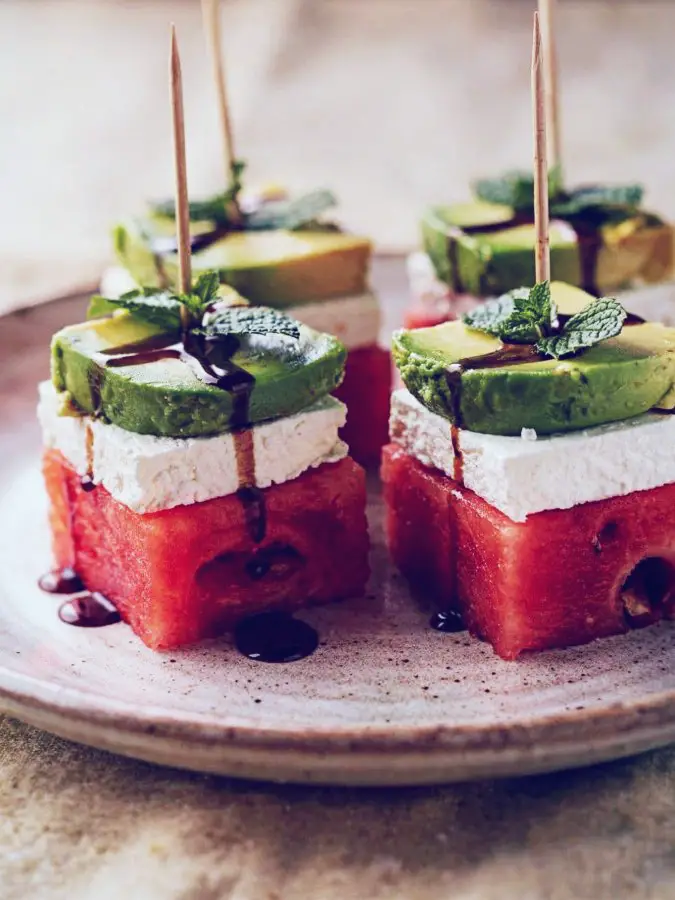 Watermelon Feta Avocado Stacks