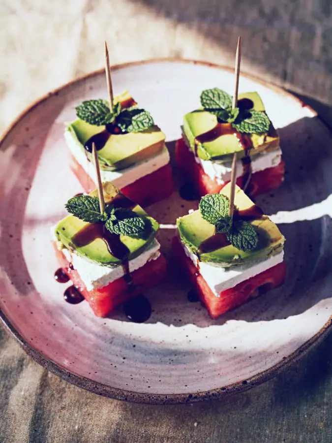 Watermelon Feta Avocado Stacks