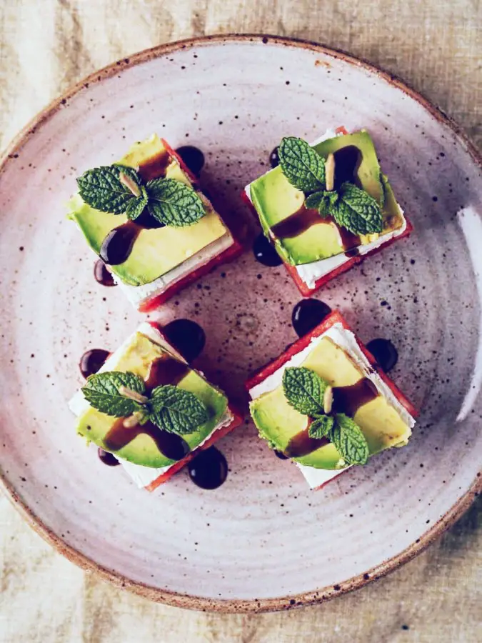 Watermelon Feta Avocado Stacks