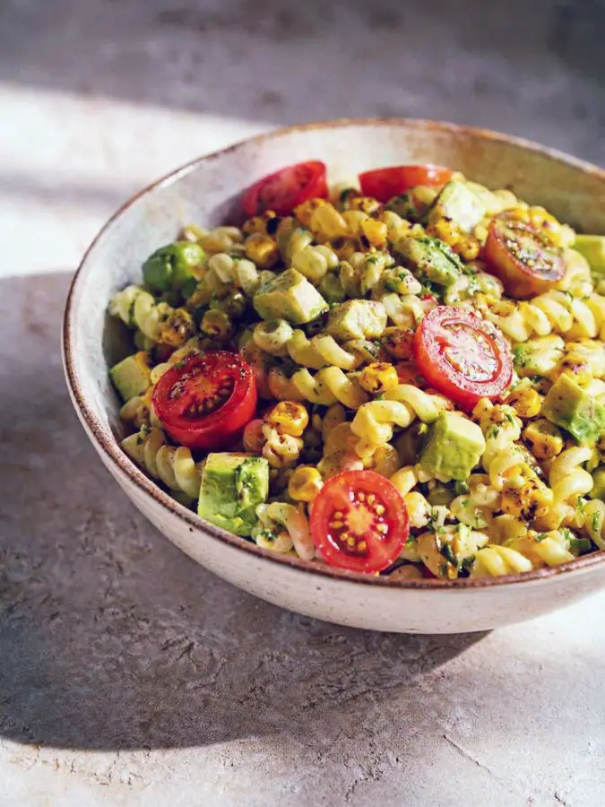 Grilled Corn Avocado Pasta Salad