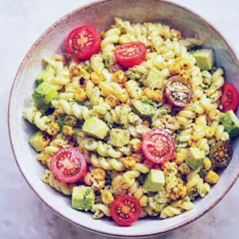 Grilled Corn Avocado Pasta Salad