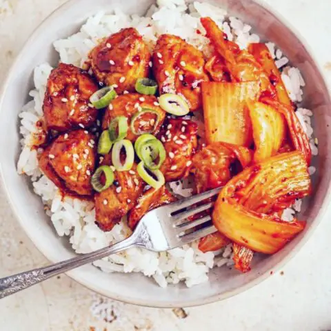 Honey Gochujang Chicken Kimchi Bowl