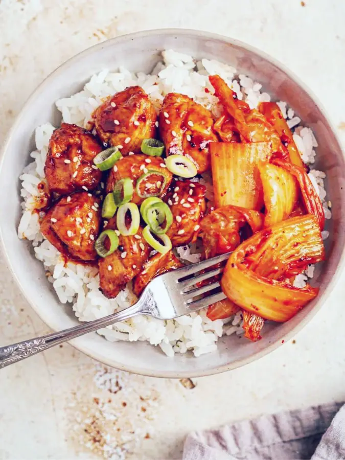 Honey Gochujang Chicken Kimchi Bowl