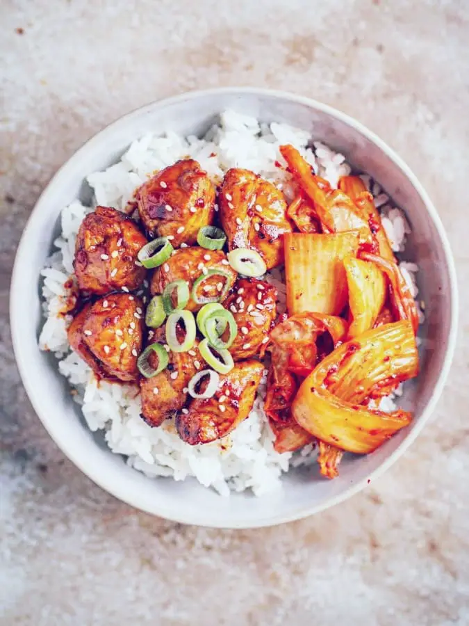 Honey Gochujang Chicken Kimchi Bowl