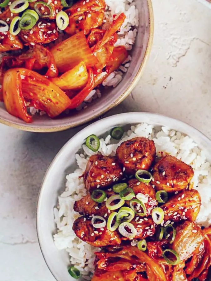 Honey Gochujang Chicken Kimchi Bowl