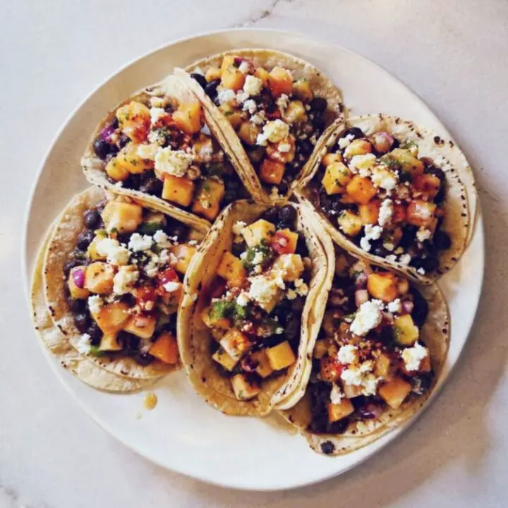 Vegan Hot Honey Peach Tacos