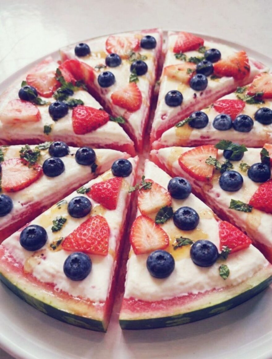 Watermelon Pizza with Yogurt and Berries
