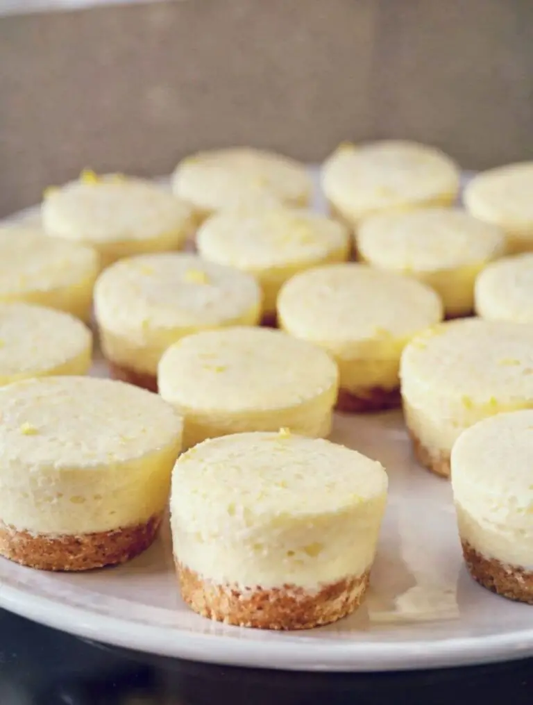 Close-up of Frozen Lemon Cheesecake Bites showing smooth lemon filling and buttery graham cracker base on a white plate.